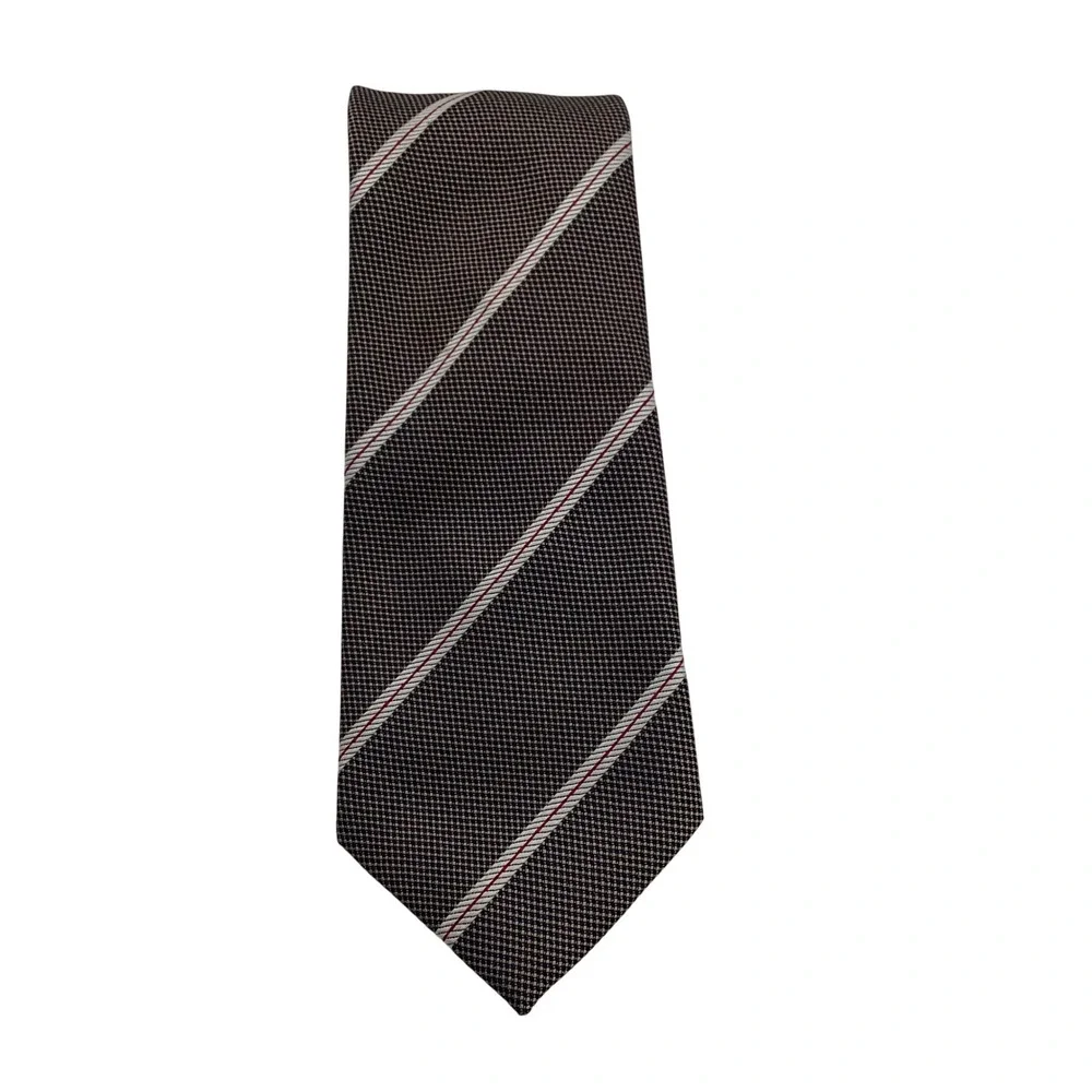 Altegro Italy Style Mens Silk Tie‎ Brown Red White Striped Pattern Necktie